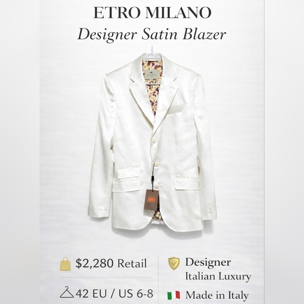 ETRO Milano Lotus Satin Blazer Jacket EU 42 / US 6-8 NWT $2,280 Designer Italy